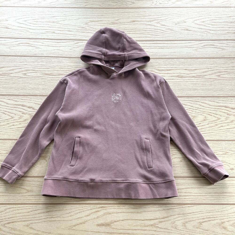 Zara Waffle Knit Textured New York Hoodie Women's Size XL Dusty Pink